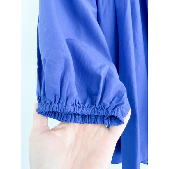 Madewell | NWT Shirred Puff-Sleeve Top in Cotton-Silk Voile Bright Sapphire Sz L - Picture 4 of 10